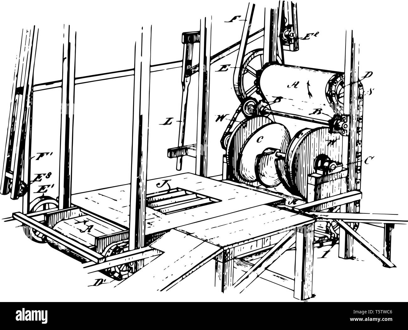 Cette illustration représente la machine de mélange qui est adapté pour le mélange et le pétrissage les ingrédients de base pour les sols et engrais vintage dessin Illustration de Vecteur