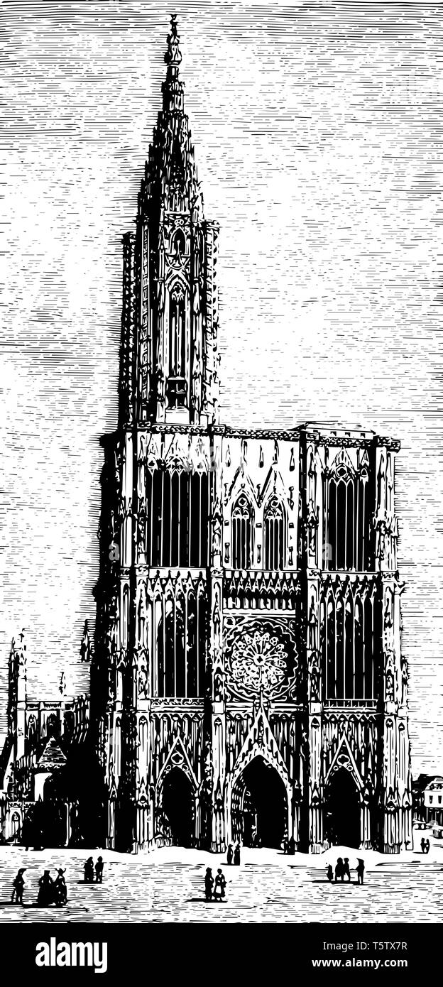 Cathédrale de Strasbourg une cathédrale catholique romaine située à Strasbourg érigée par l'évêque Saint Argobast le diocèse de Strasbourg un style gothique avec Illustration de Vecteur