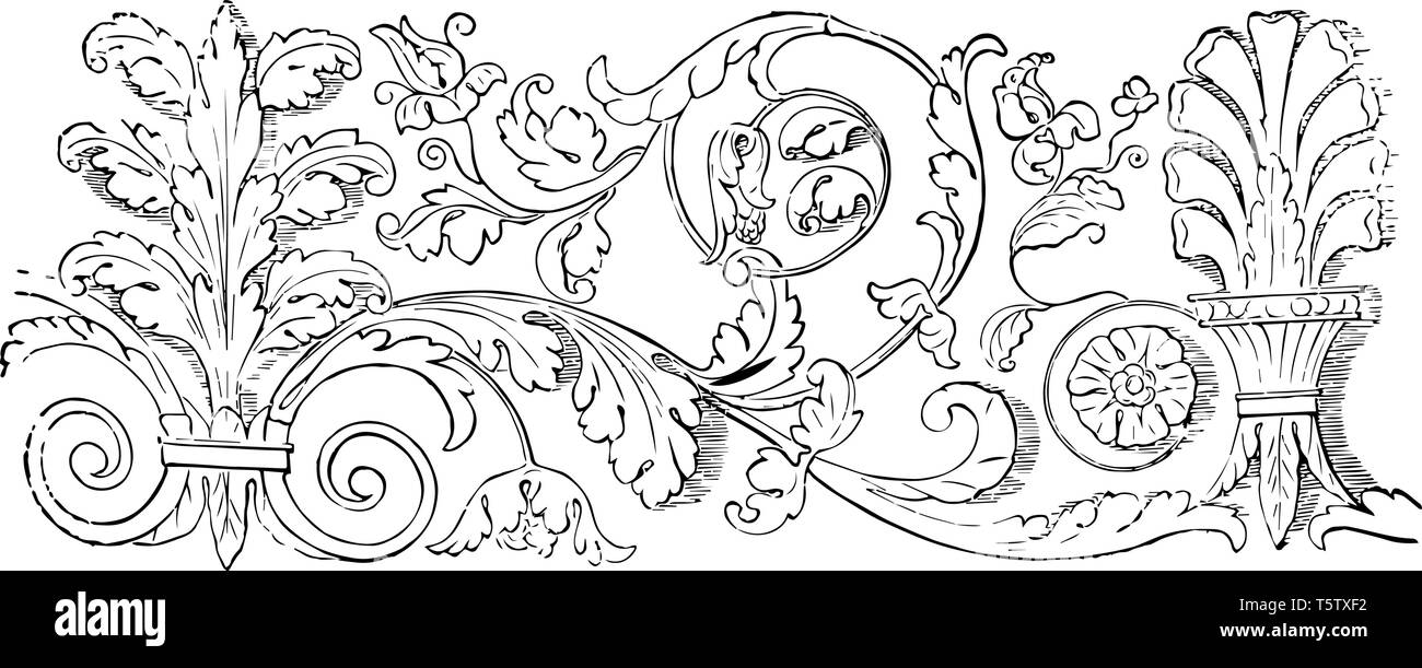 A Venise, de frises en bois sculpté en plâtre moyen décoratif vintage dessin ou gravure illustration Illustration de Vecteur