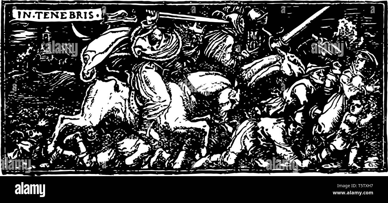 Otto de la main d'argent est l'âge des ténèbres et centres et a montré comment la cruelle période avec les idéaux de la chevalerie de dessin ligne vintage de temps ou en Illustration de Vecteur