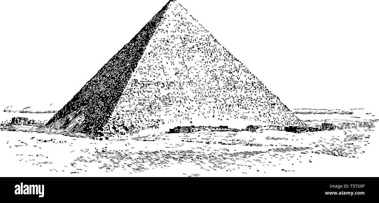 La grande pyramide de Gizeh Gizeh Égypte ancienne grande pyramide de Gizeh entrée étroite vintage dessin ou gravure illustration. Illustration de Vecteur
