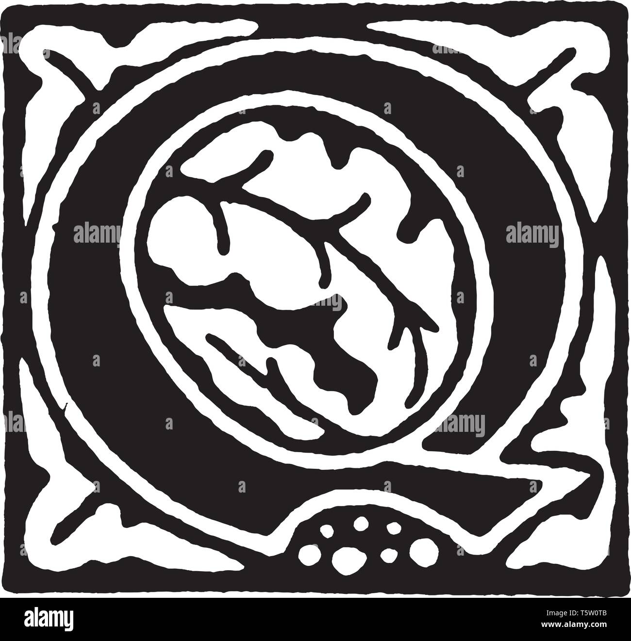 Une décoration florale et la lettre Q, vintage dessin ou gravure illustration Illustration de Vecteur