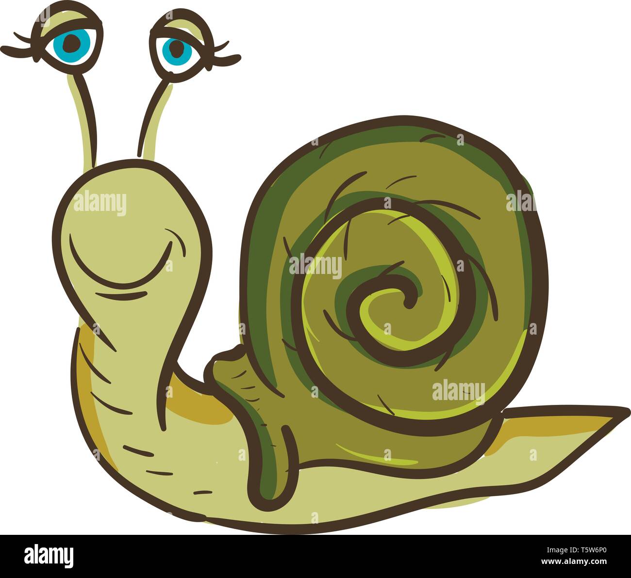 Un escargot heureux de couleur verte avec des yeux bleus, cartoon, Scénario, dessin en couleur ou d'illustration. Illustration de Vecteur