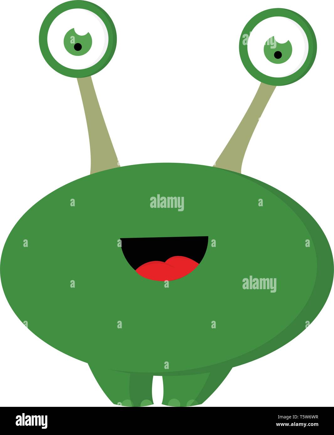 Un heureux alien vert avec deux yeux verts et élèves vert a un corps ovale langue rouge et deux jambes stout vector dessin en couleur ou de l'illustration Illustration de Vecteur