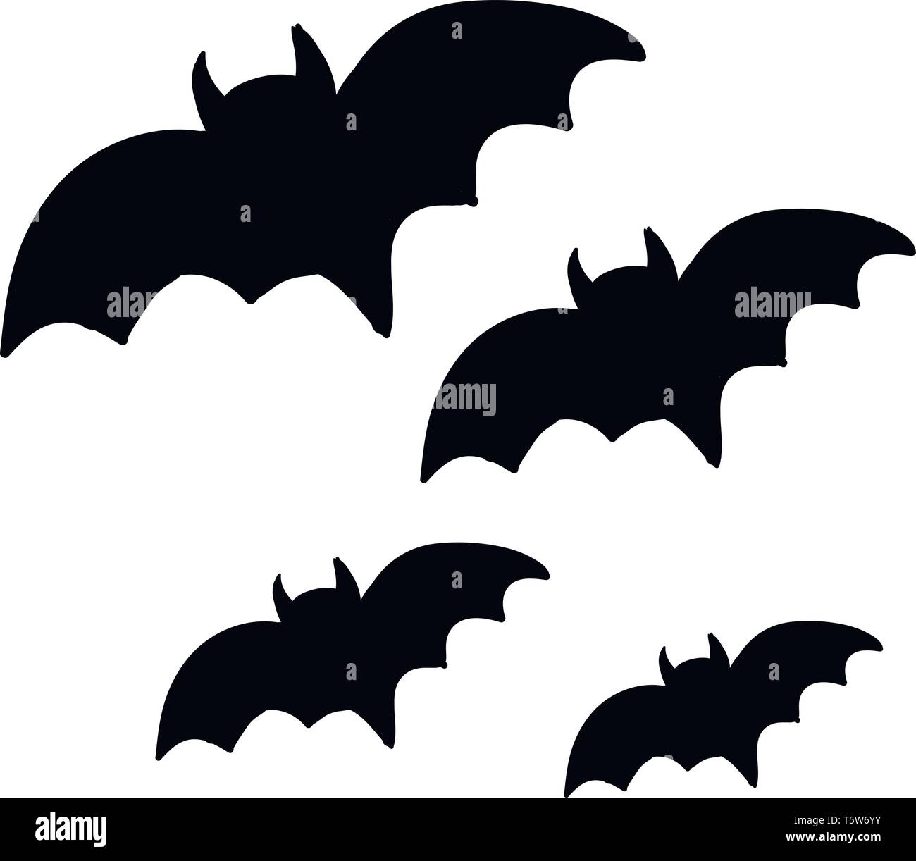 Deux paires de pitch black les chauves-souris volant dans le ciel de nuit vector dessin en couleur ou de l'illustration Illustration de Vecteur