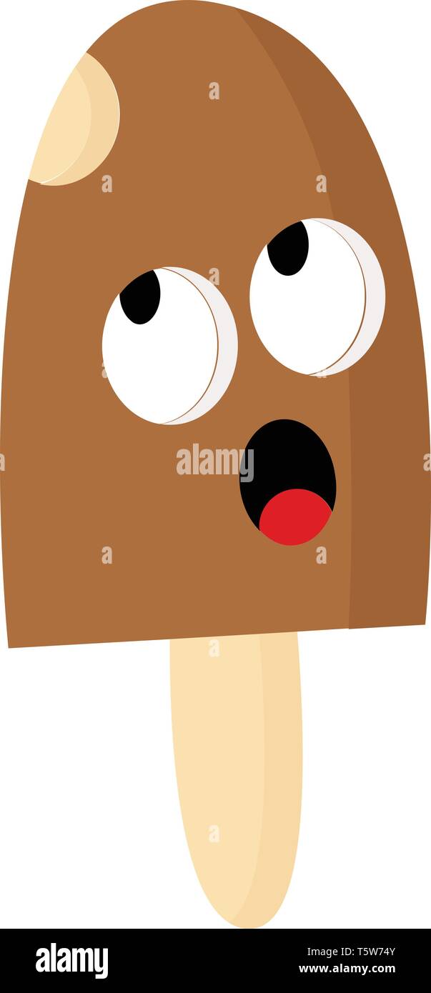 Un popsicle crème glace marron avec une expression surprise sur le visage de couleur ou de dessin vectoriel illustration Illustration de Vecteur