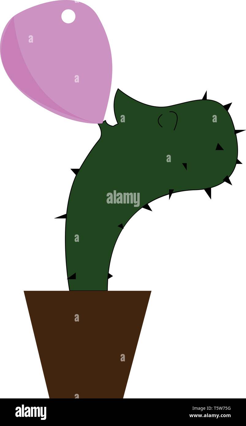 Un grand cactus en pot vert sauter un ballon violet vector dessin en couleur ou de l'illustration Illustration de Vecteur