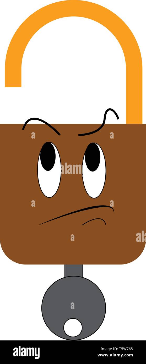 Un verrou ouvert brown ayant un visage sur elle avec une touche de gris placés à l'intérieur de ce dessin en couleur ou de l'illustration vectorielle Illustration de Vecteur