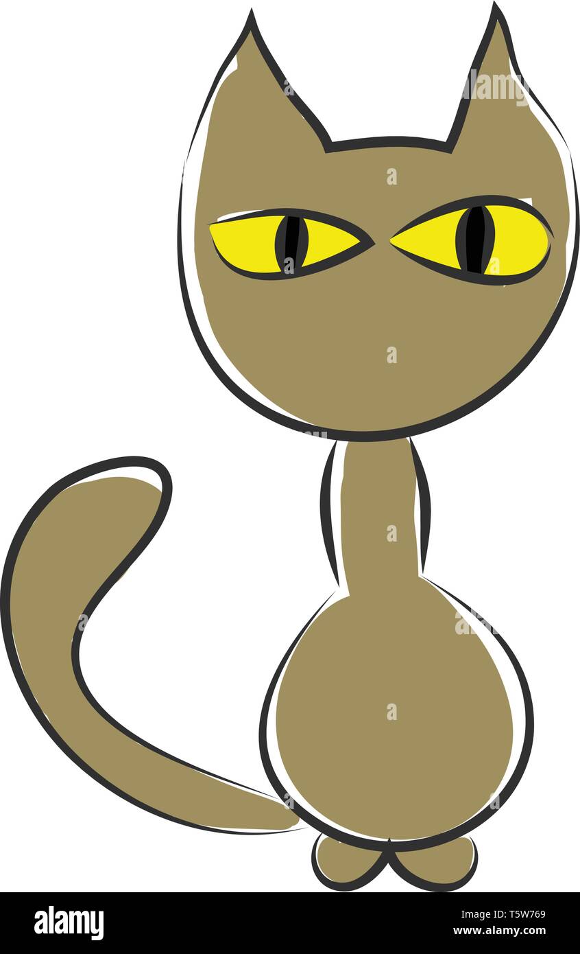 Un brun chat assis bien droit avec de grands yeux jaunes et élèves noirs vector dessin en couleur ou de l'illustration Illustration de Vecteur