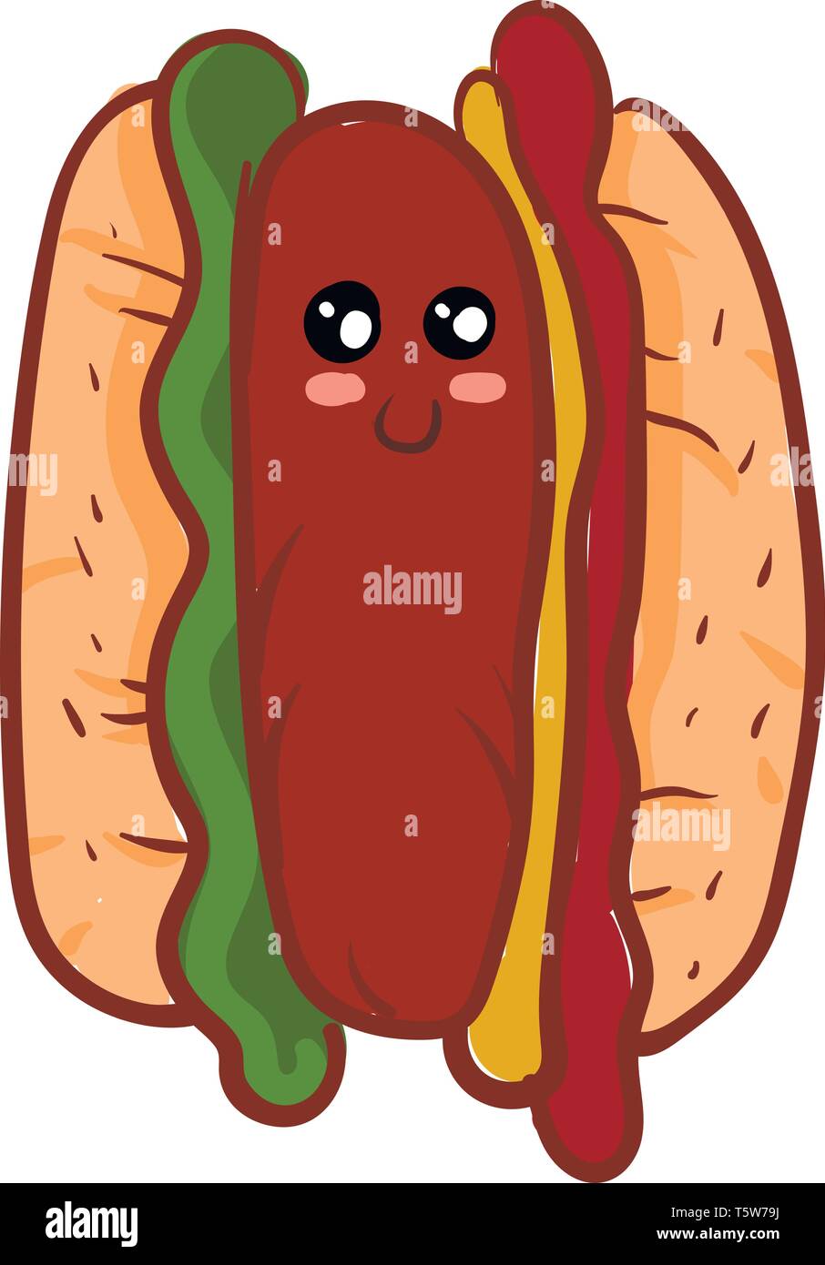 Un hot-dog placé entre un petit pain à la tomate et laitue vector dessin en couleur ou de l'illustration Illustration de Vecteur
