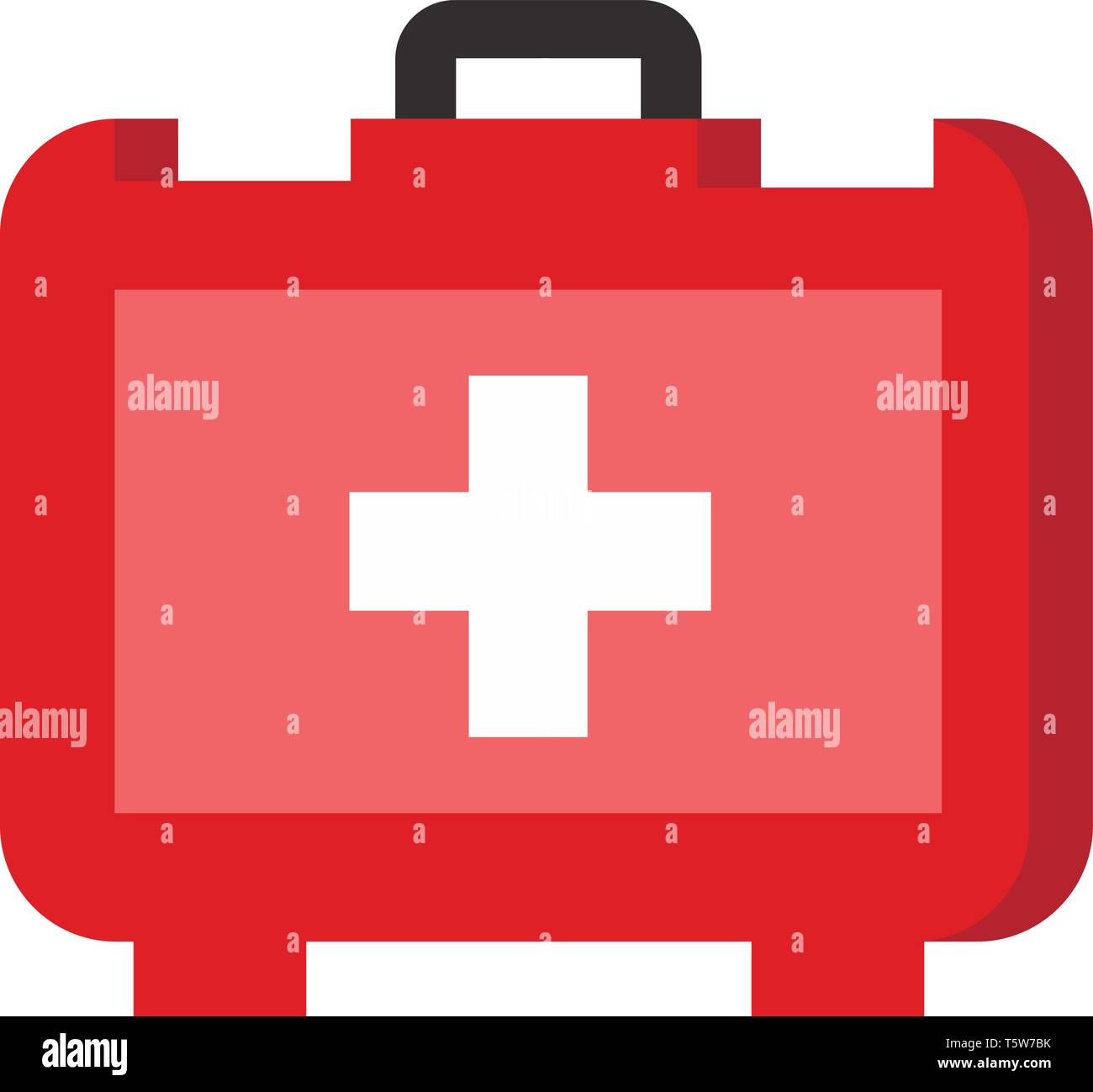 Couleur rouge boîte de premiers soins d'urgence avec une couleur blanche signe plus et une poignée noire contenant des médicaments d'urgence et de premiers soins vecteur d'outils de récupération de couleur Illustration de Vecteur