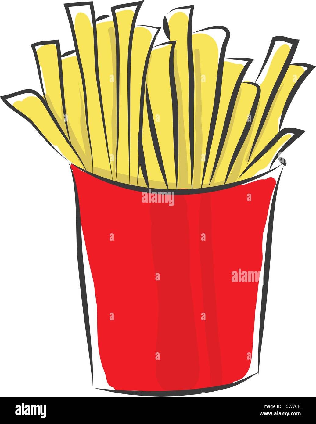 Un petit pack rouge de lamelles de pommes de terre frites dont certains ont un visage dessin couleur ou de l'illustration vectorielle Illustration de Vecteur