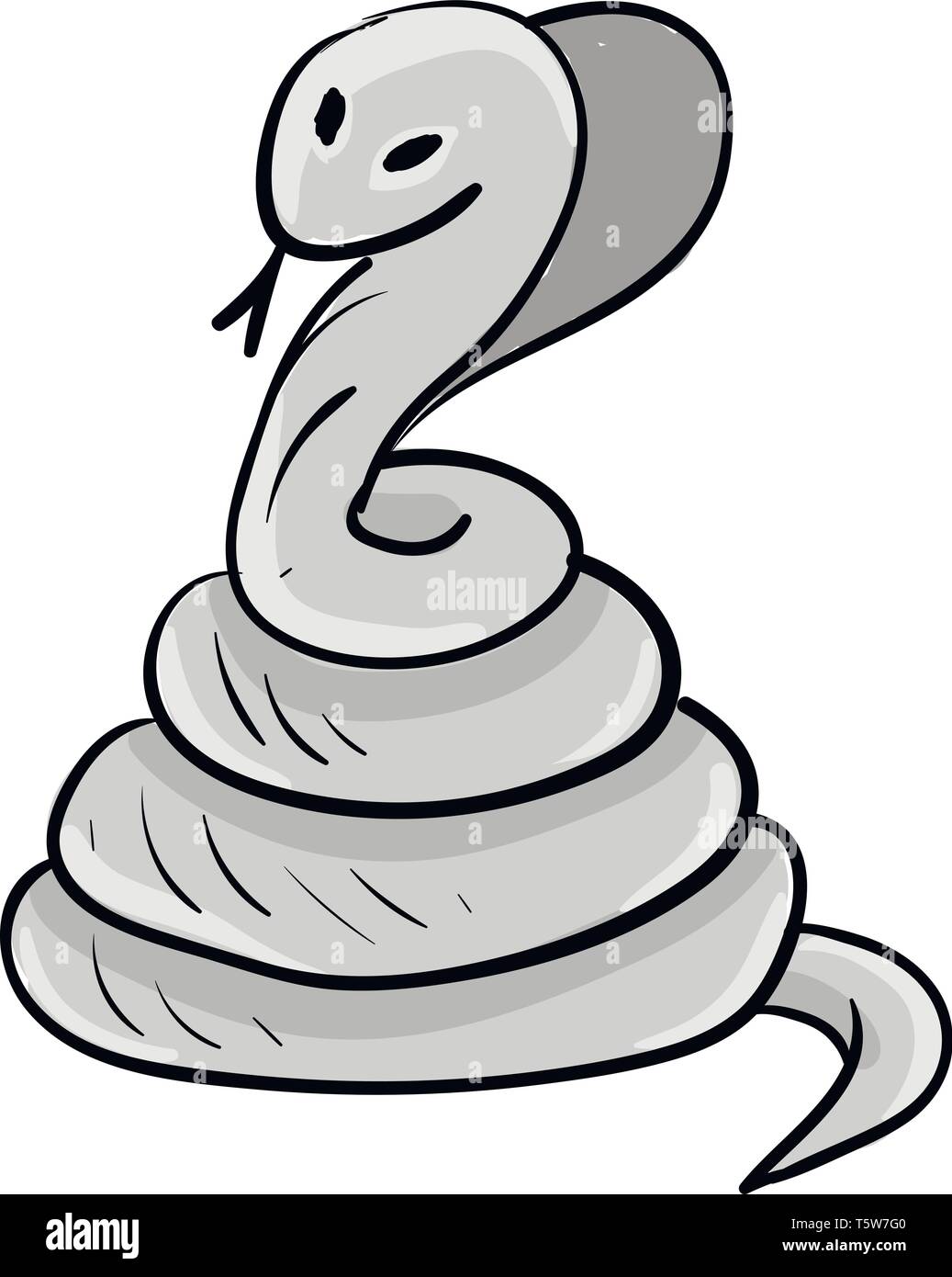 Cobra indien gris clair avec les yeux noirs, recroquevillé dans l'herbe vector dessin en couleur ou de l'illustration Illustration de Vecteur