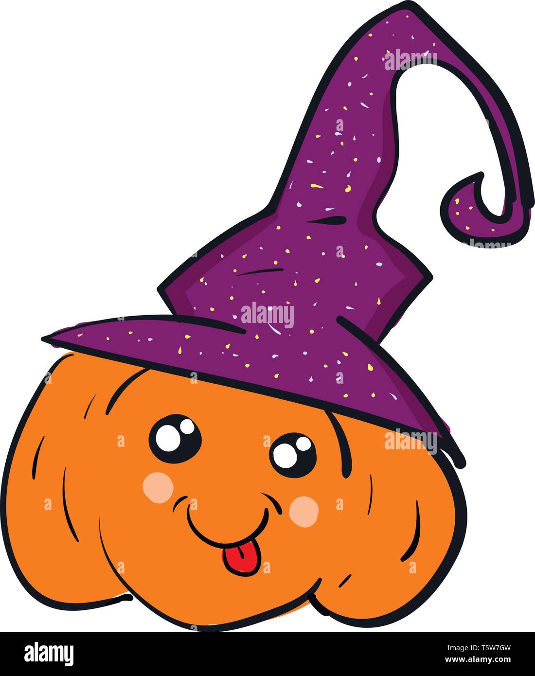 Un mignon orange citrouille portant un chapeau de sorcière violet vector  dessin en couleur ou de l'illustration Image Vectorielle Stock - Alamy