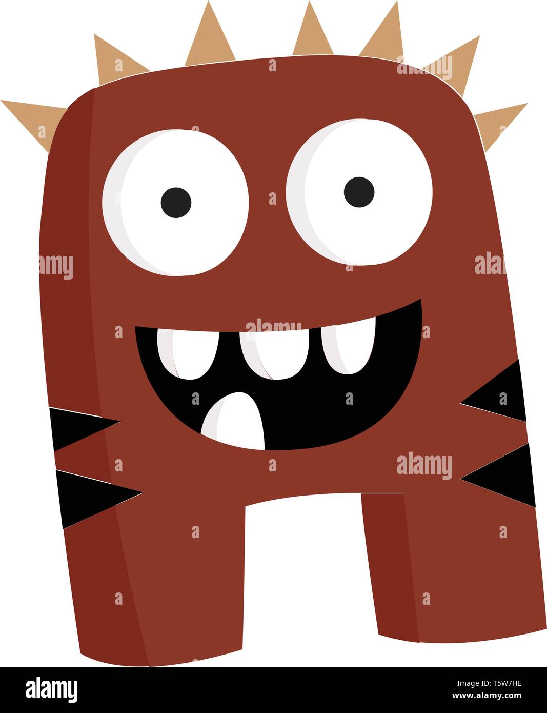 Un monstre de couleur brun avec des yeux exorbités quatre dents et spike-comme les cheveux de couleur ou de dessin vectoriel illustration Illustration de Vecteur