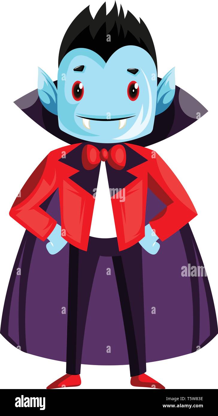 Heureux mignon personnage dracula avec face bleue vector illustration sur fond blanc. Illustration de Vecteur