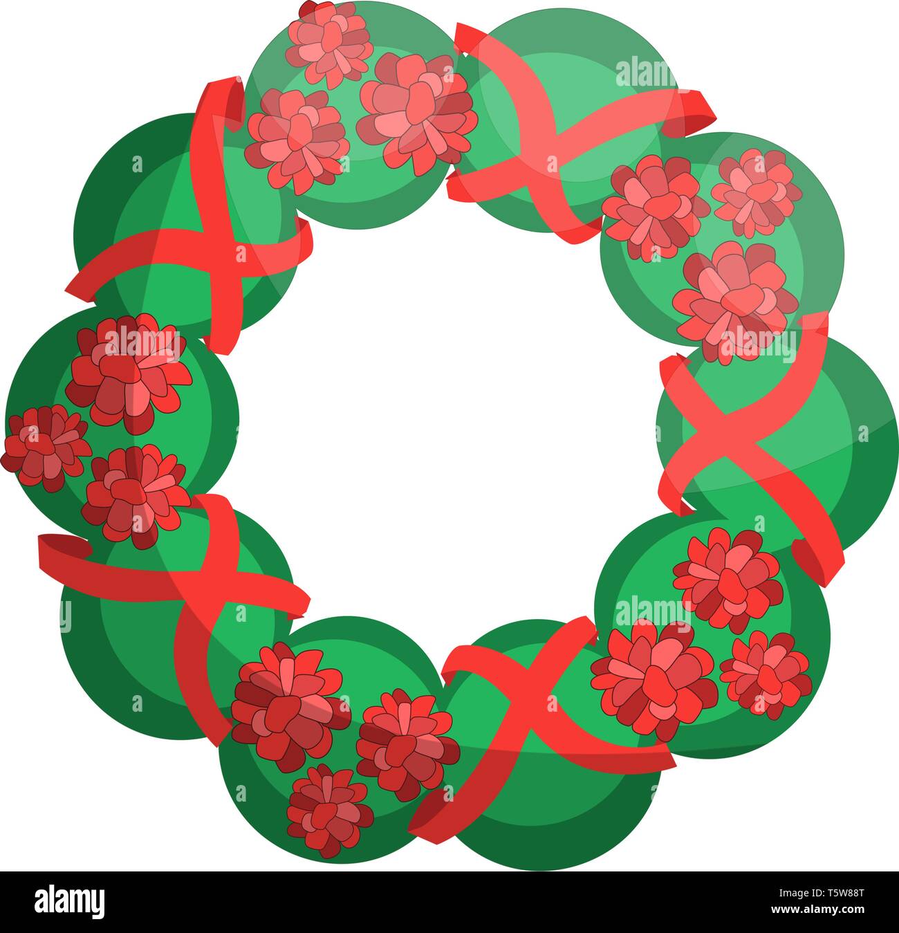 Green garland avec les fleurs rouges et de rayures vector illustration sur fond blanc Illustration de Vecteur