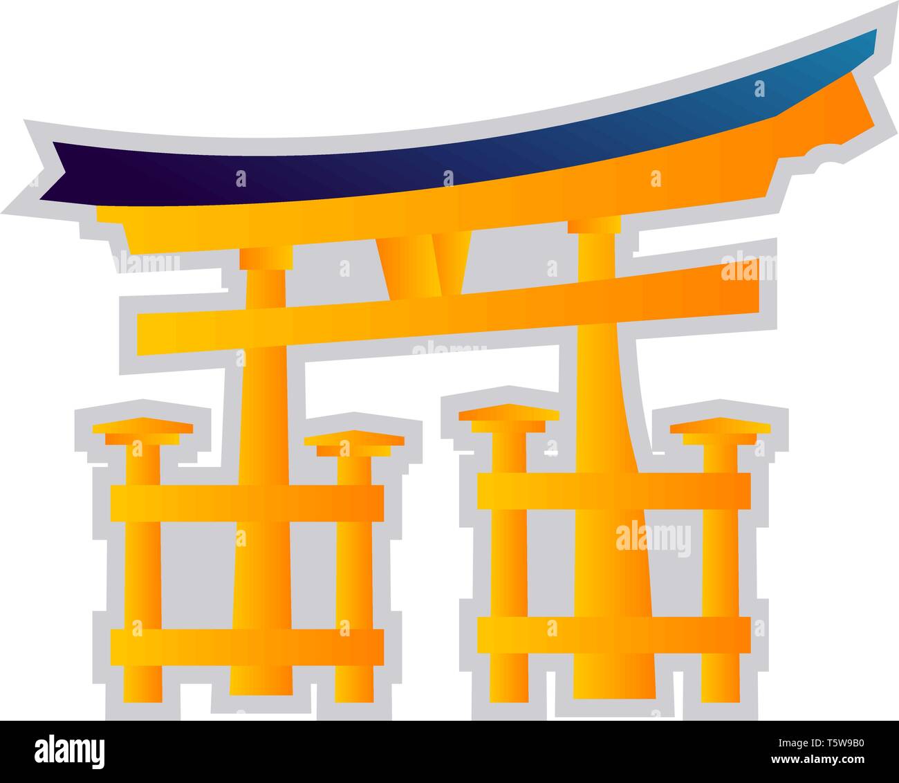 Illustration vecteur de jaune et bleu sur fond blanc d'un symbole de la religion Shinto Illustration de Vecteur