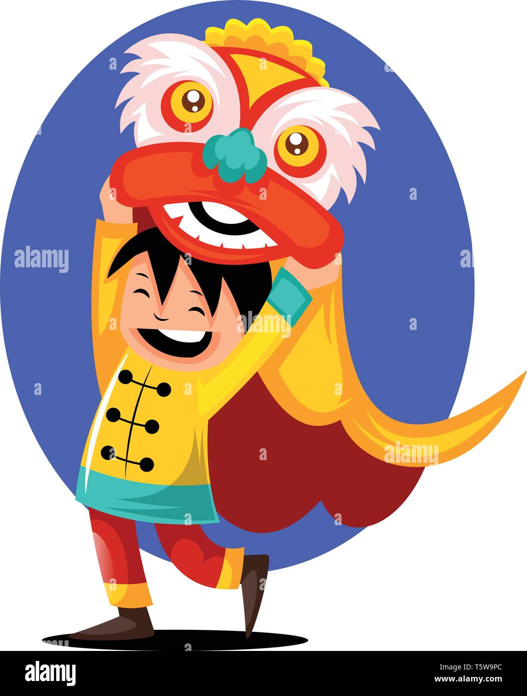 Kid chinois portant des costumes monster pour le Nouvel An chinois vecteur illustration sur fond blanc Illustration de Vecteur