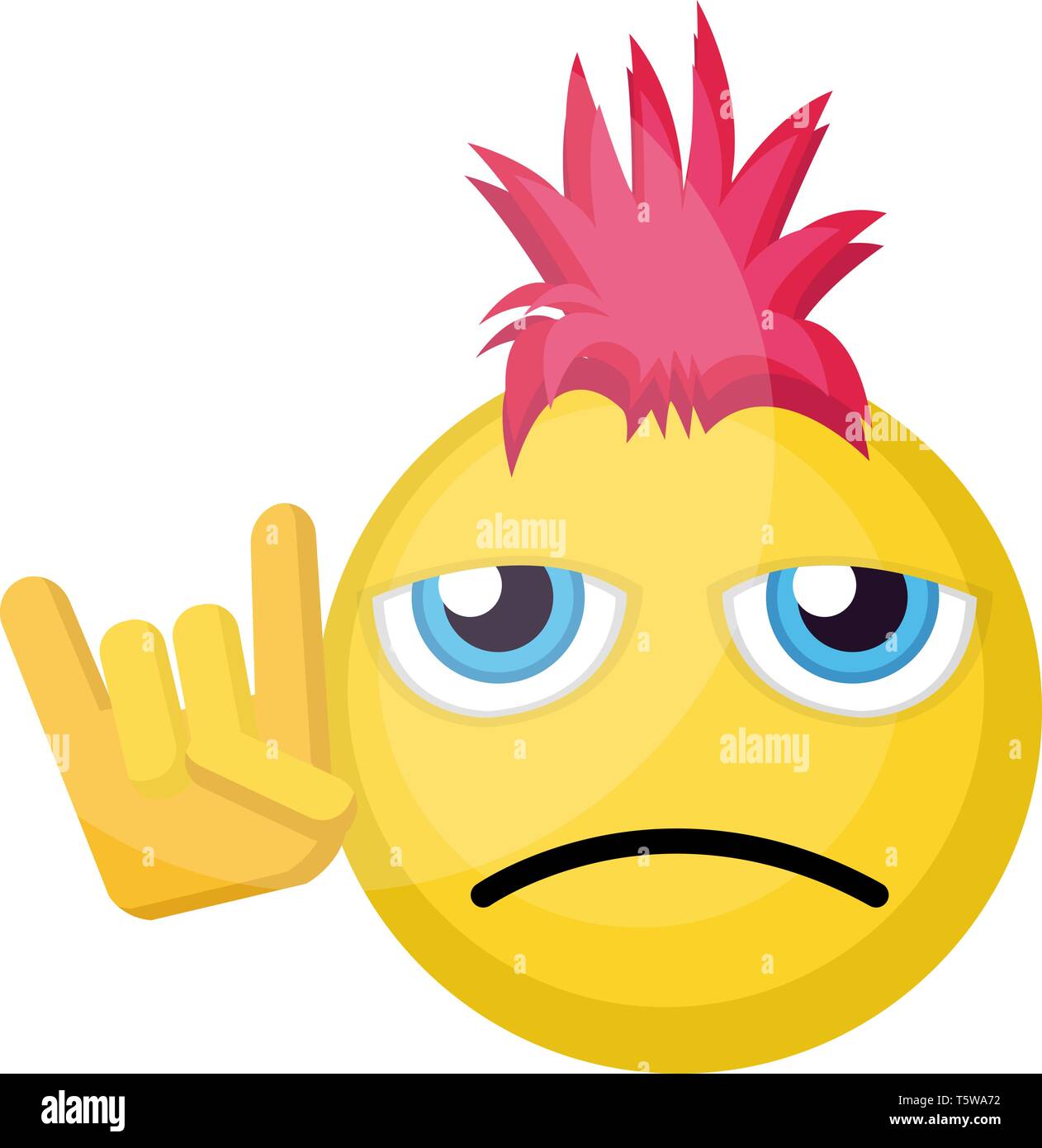 Triste visage emoji punk aux cheveux roses et punk sign vector illustration sur fond blanc Illustration de Vecteur