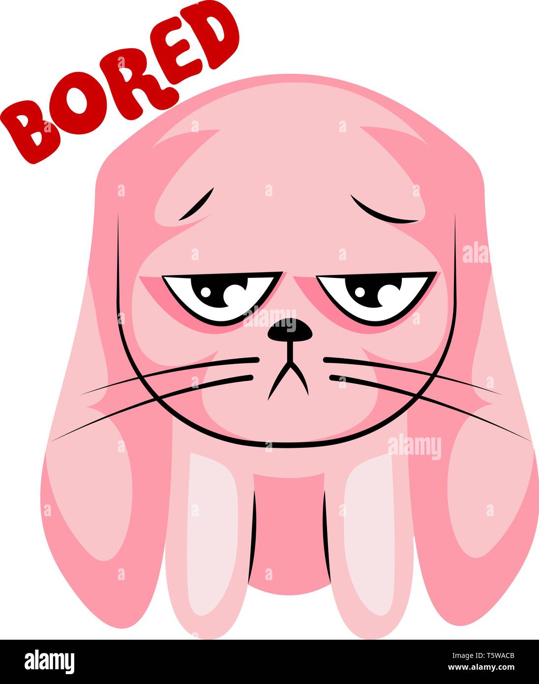 Bébé lapin rose disant Bored vector illustration autocollant sur fond blanc Illustration de Vecteur
