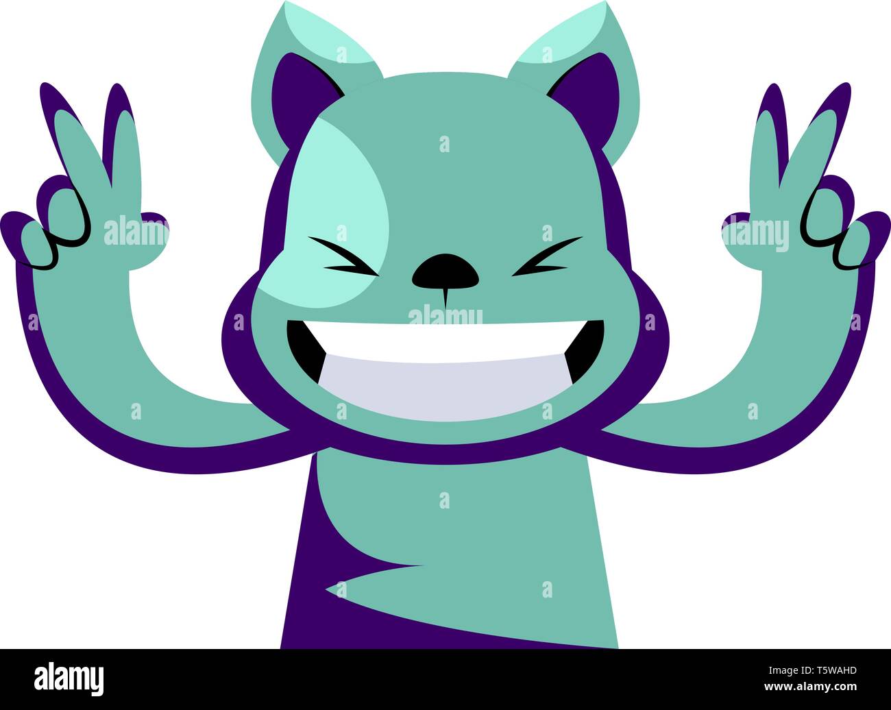 Happy blue monster holding hands up high vector illustration sur fond blanc Illustration de Vecteur