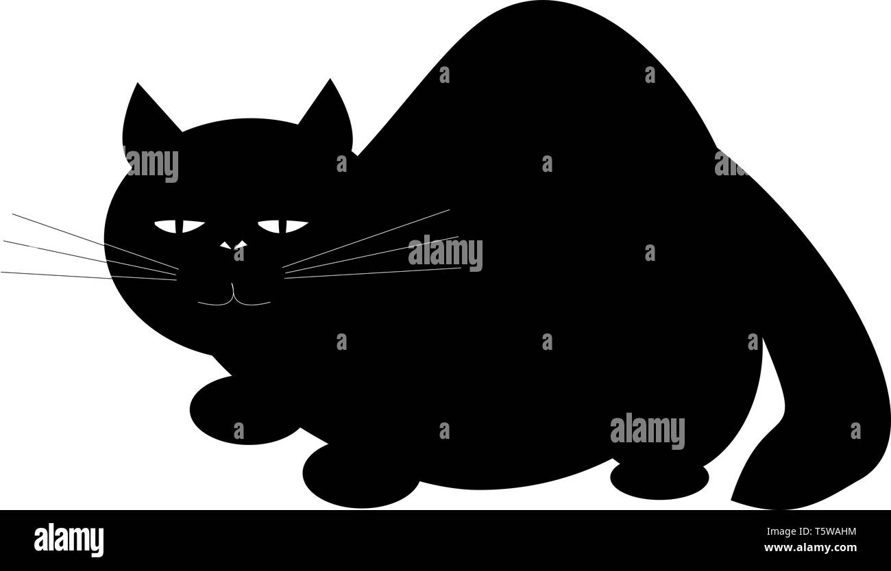 Un chat en couleur noir avec demi-ouverture des yeux couleur de scénario ou dessin illustration. Illustration de Vecteur