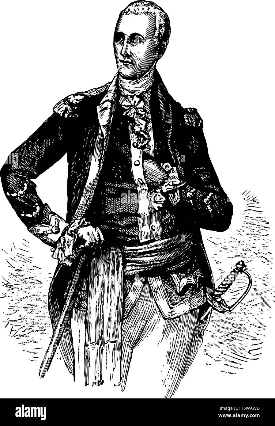 Le Général Lafayette 1757 à 1834, il était un aristocrate français et le général qui ont combattu dans la guerre d'indépendance américaine vintage dessin ou gravure j Illustration de Vecteur