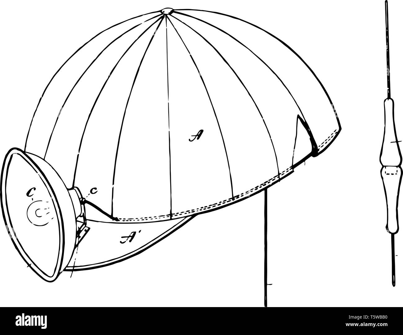 Tête d'éclairage électrique pour porter est un ancien style de casque de cuir vintage dessin ou gravure illustration. Illustration de Vecteur