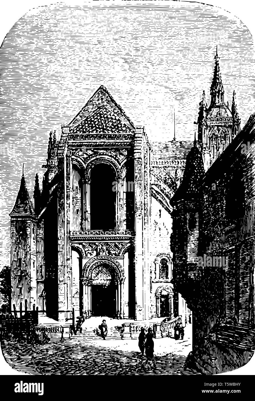 Cathédrale du Mans une cathédrale catholique romaine à Le Mans France construit dans un style roman et gothique vintage dessin ou gravure illustration. Illustration de Vecteur