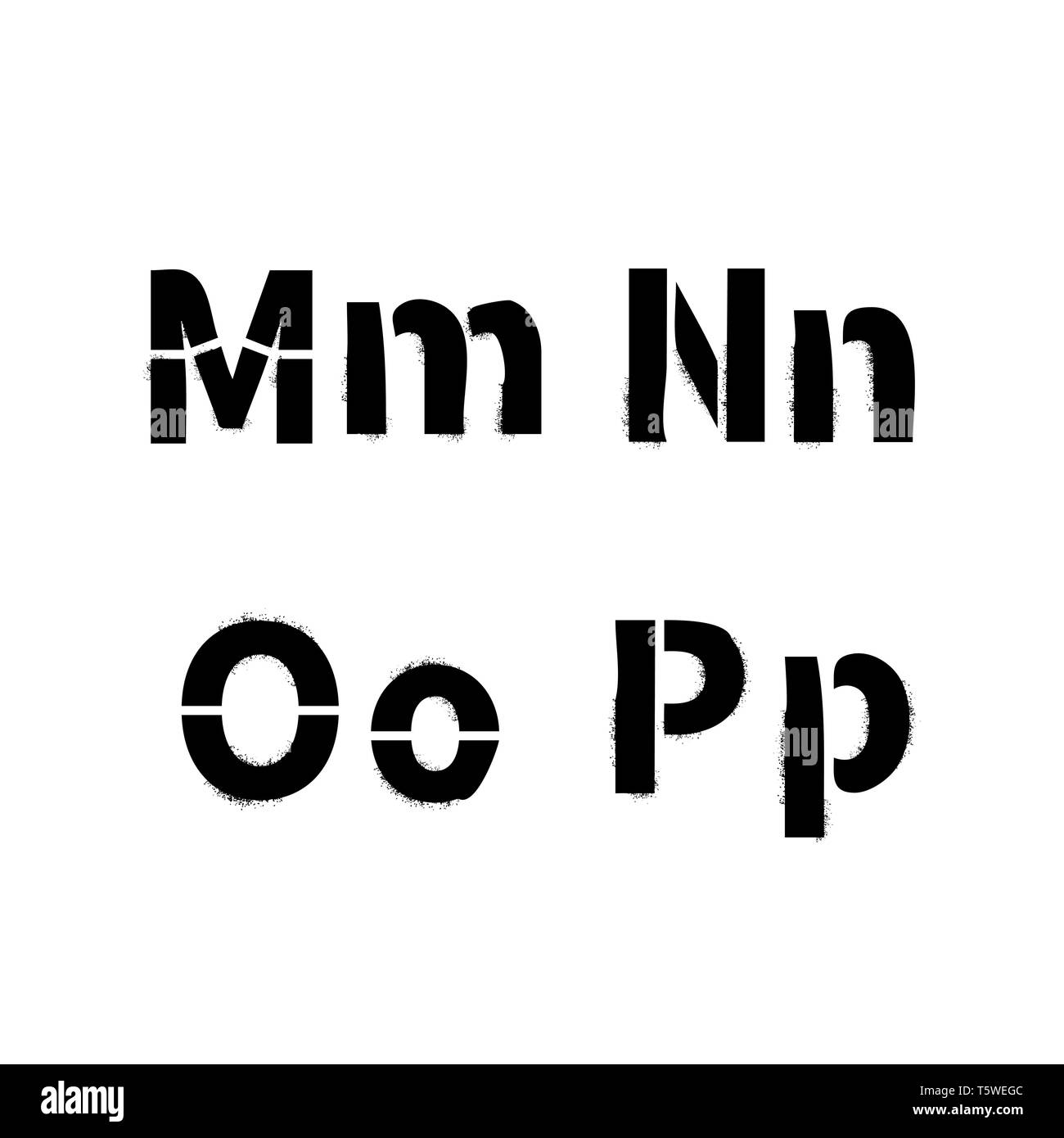 Stencil réaliste avec sale de pulvérisation de peinture, de texture M N O P lettres latines isolated on white Illustration de Vecteur