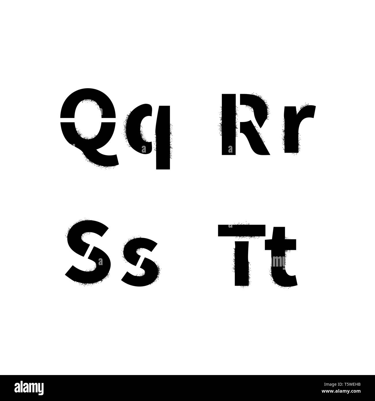 Stencil réaliste avec sale de pulvérisation de peinture de texture, Q R S T lettres latines isolated on white Illustration de Vecteur