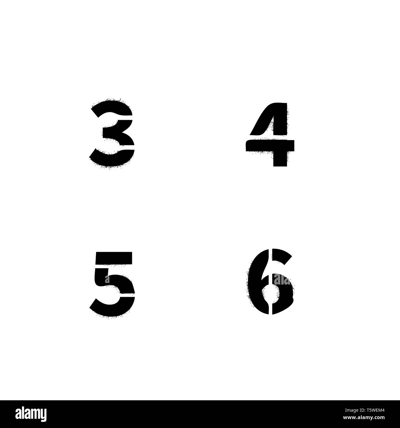 Stencil réaliste avec sale de pulvérisation de peinture de texture, 3 4 5 6 lettres d'Amérique latine isolated on white Illustration de Vecteur