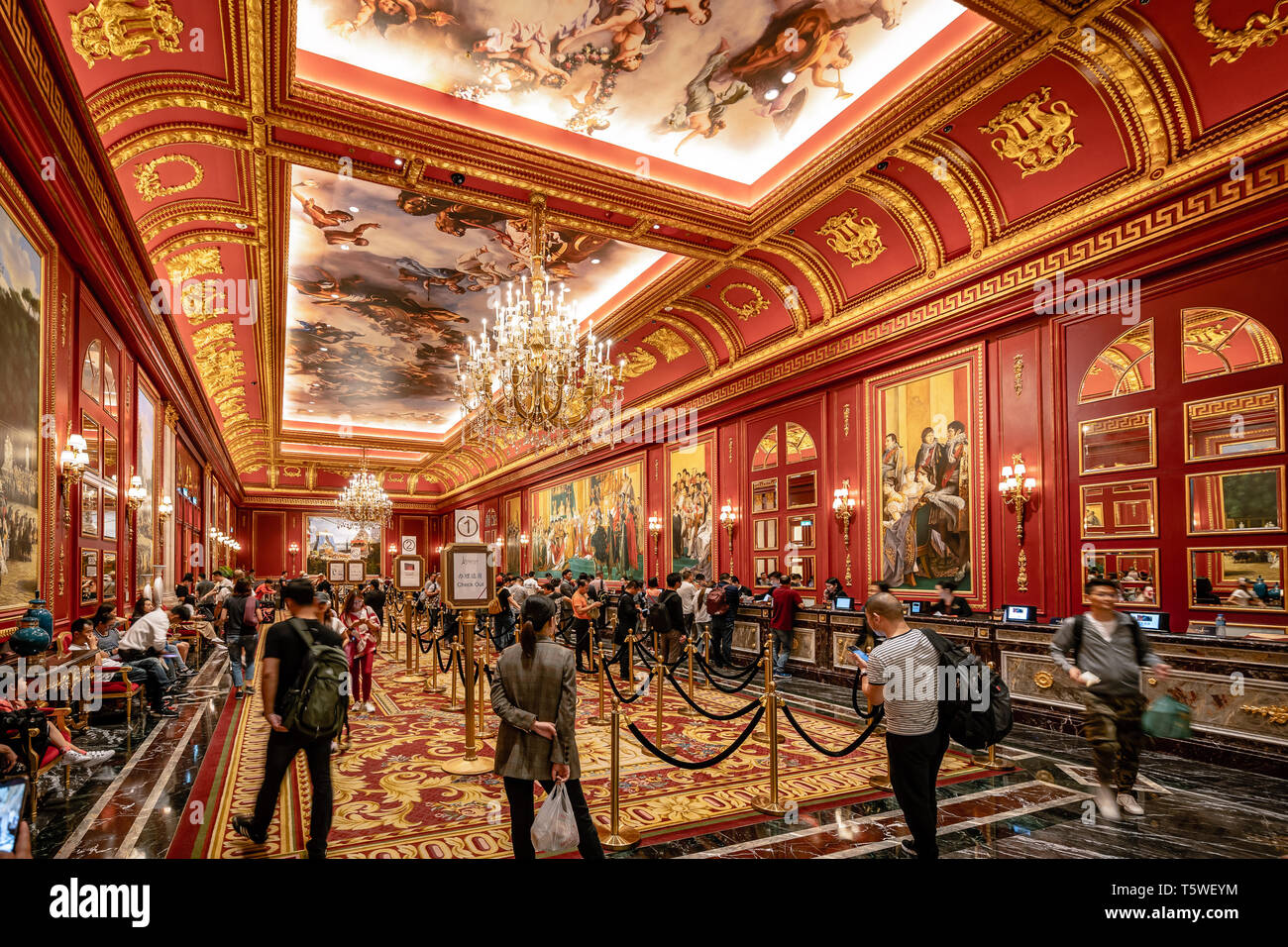 Macao, Chine - zone de réception de l'hôtel parisien Banque D'Images