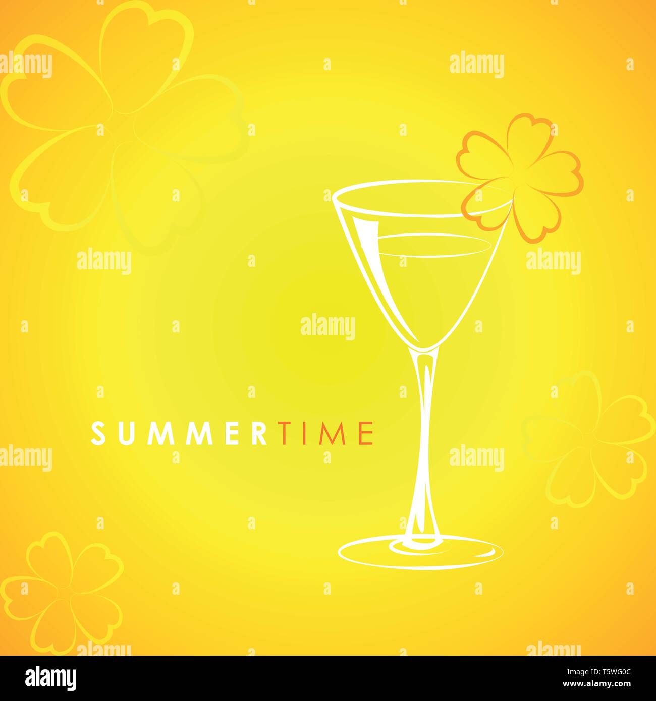 Cocktail time glass avec décoration florale sur fond jaune illustration vecteur EPS10 Illustration de Vecteur