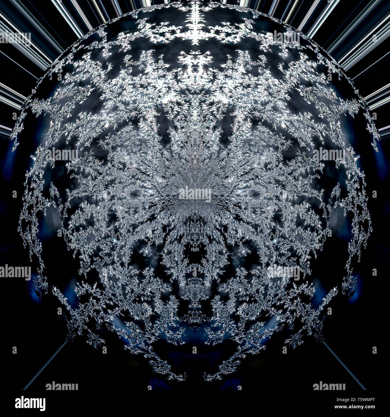 Abstract background wallart numérique moderne futuriste d'un noir, bleu et blanc, rond fractale creux planète graphique dans l'espace Banque D'Images