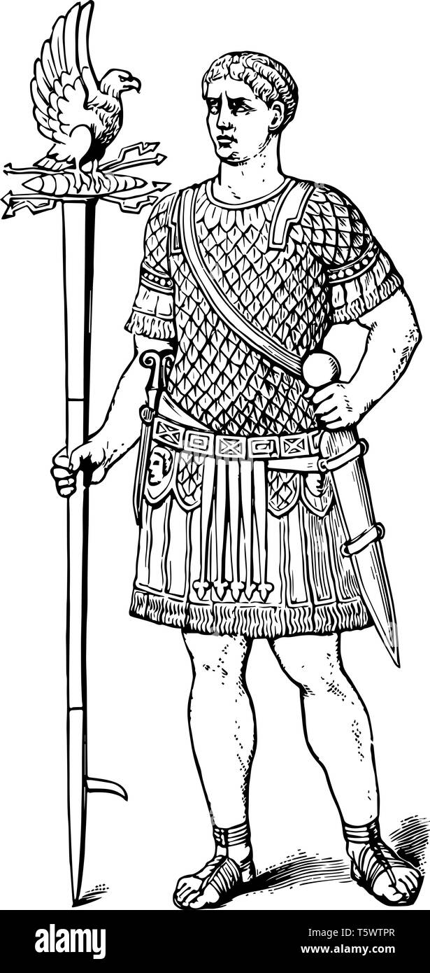 Aquilifer était le soldat romain vintage dessin ou gravure illustration. Illustration de Vecteur