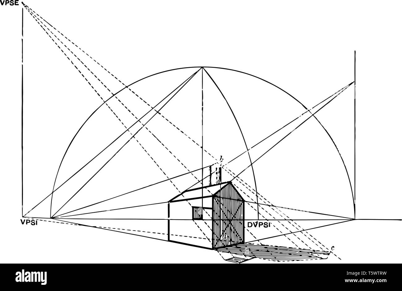 Dessin de construction est une perspective de dessin architectural du est un dessin technique d'un bâtiment après la chute de l'Empire romain, vintage dessin Illustration de Vecteur