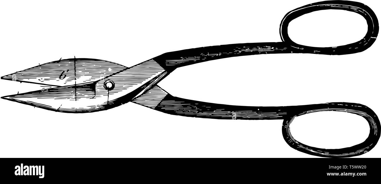Cette illustration représente une paire de ciseaux qui se composent d'une paire de lames en métal vintage dessin ou gravure illustration. Illustration de Vecteur