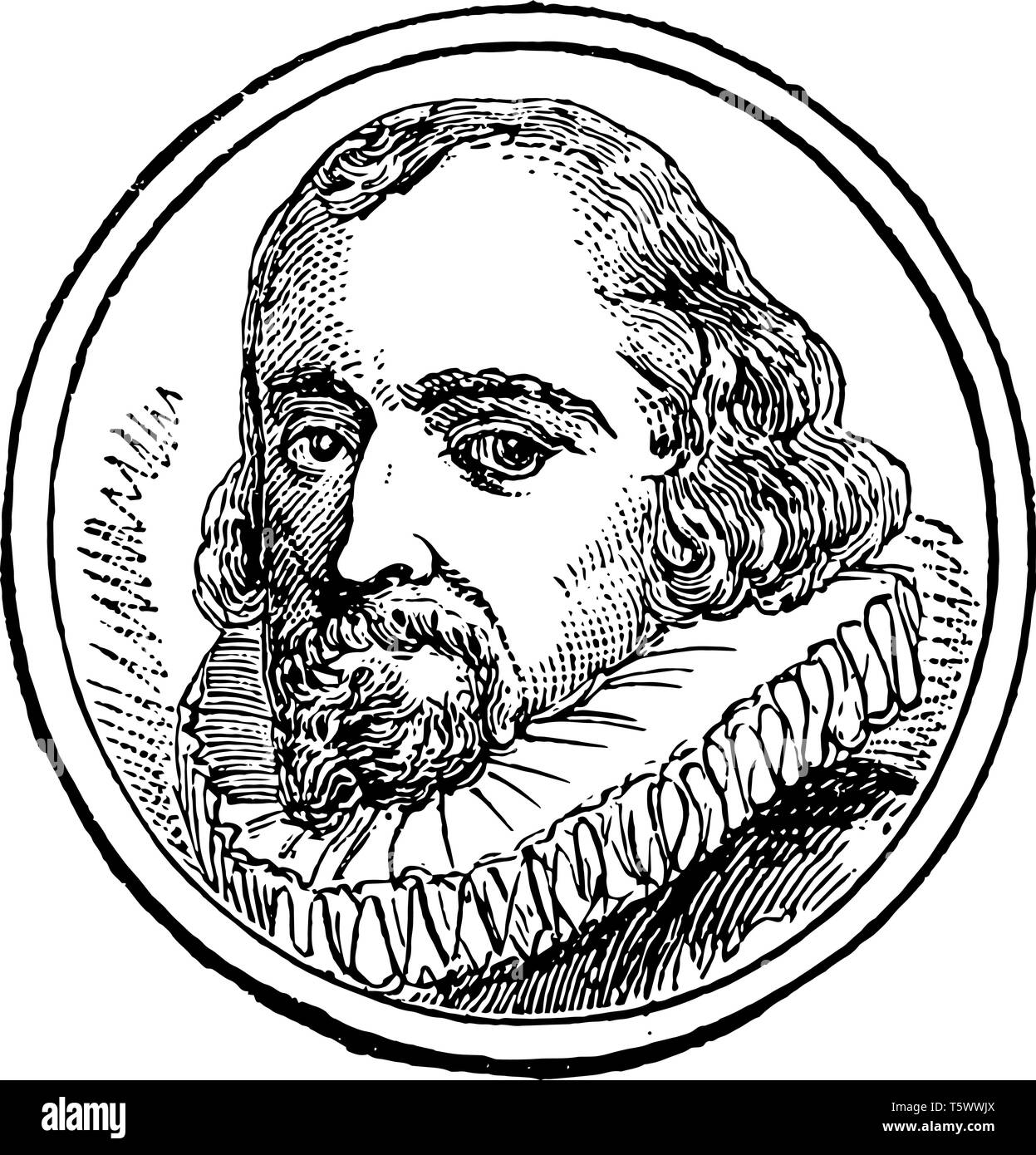Lord Bacon, 1561-1626, il était un philosophe anglais, auteur, homme d'État et scientifique, célèbre pour sa promotion de la méthode scientifique, la ligne vintage Illustration de Vecteur