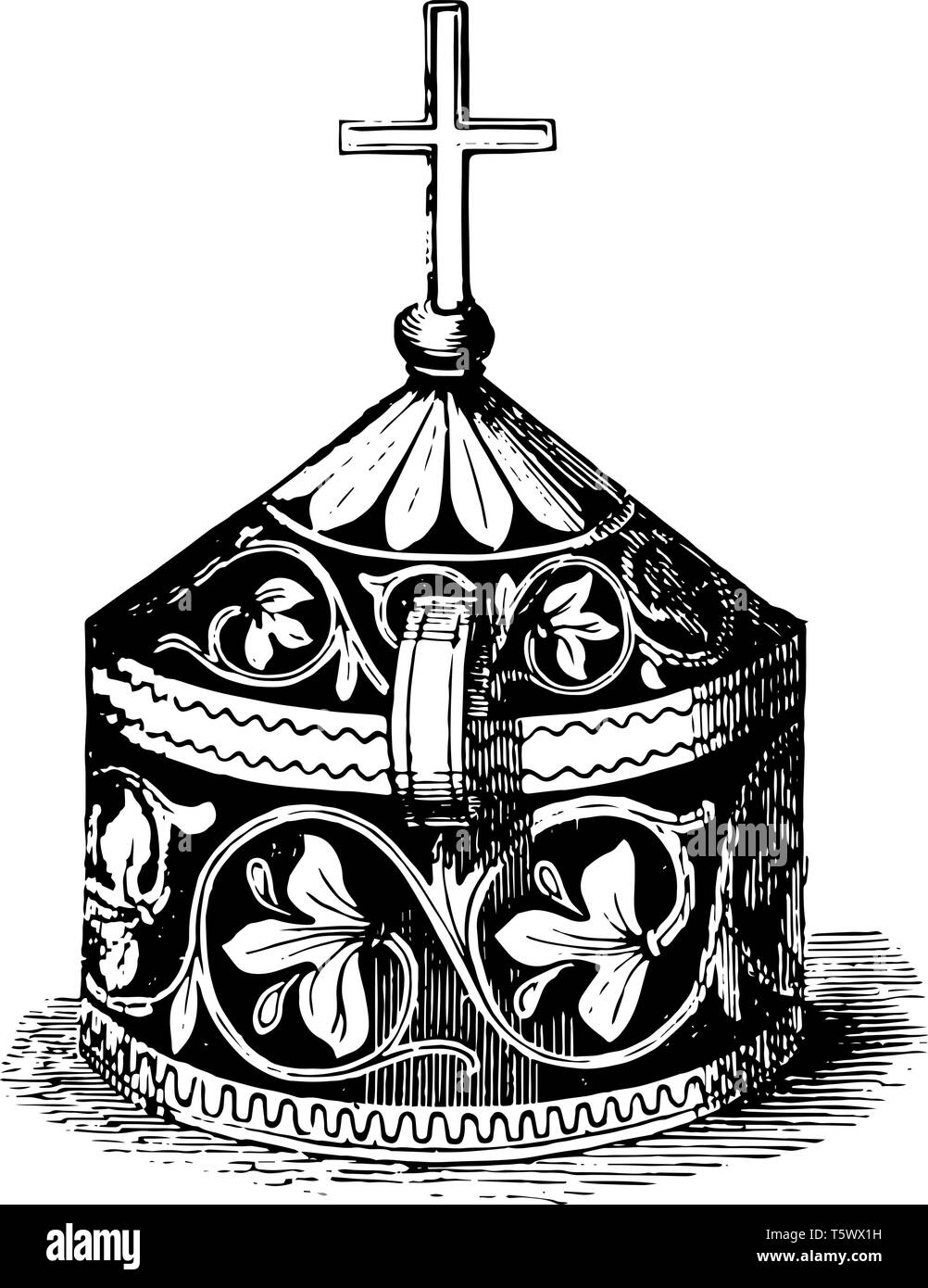 Pyx est un petit employé dans l'église catholique vintage dessin ou gravure illustration. Illustration de Vecteur