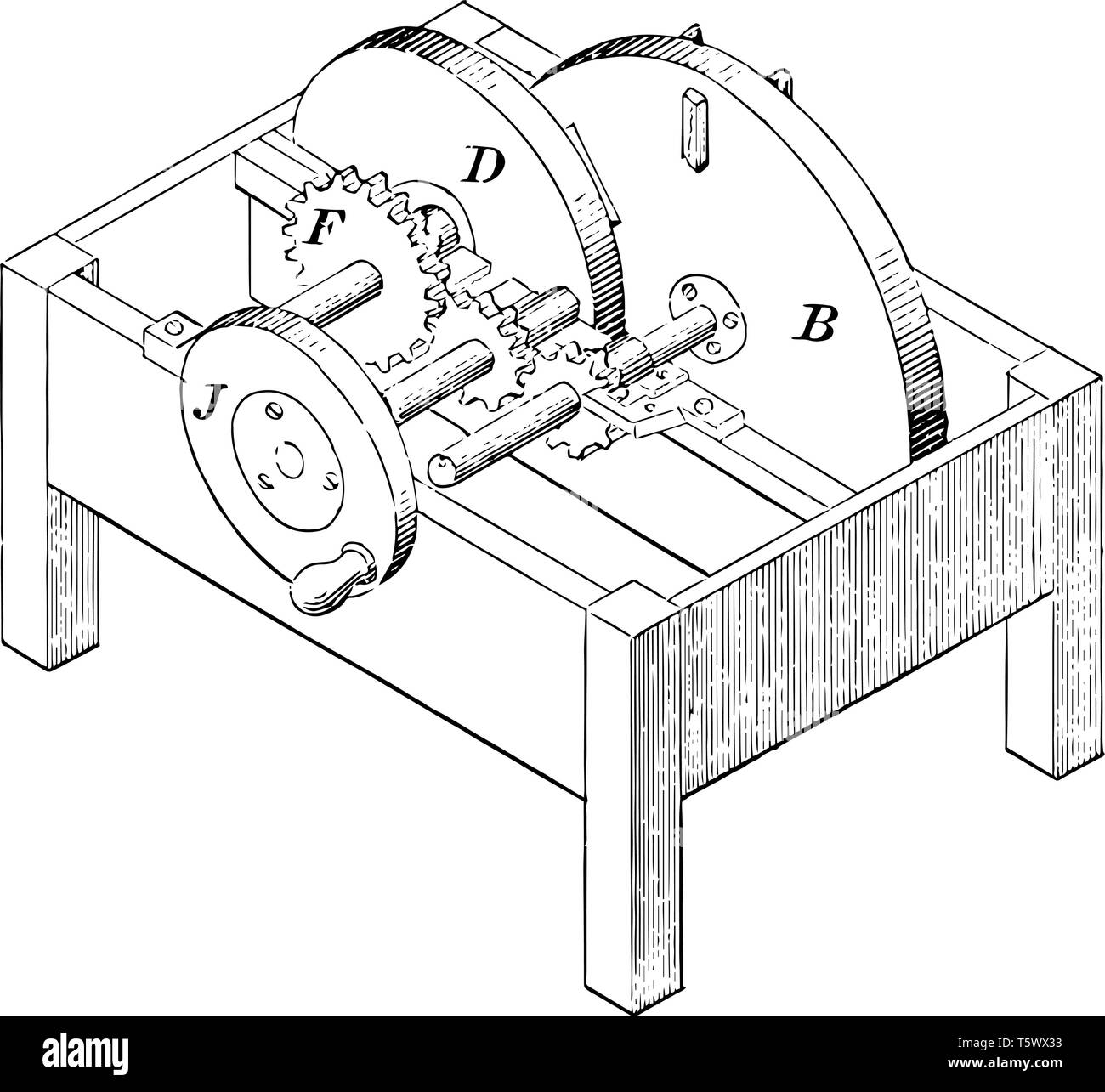 Cette illustration représente la machine de rasage matelas qui permet de couper les copeaux utilisés pour remplir un matelas avec dessin de ligne vintage de rembourrage ou e Illustration de Vecteur