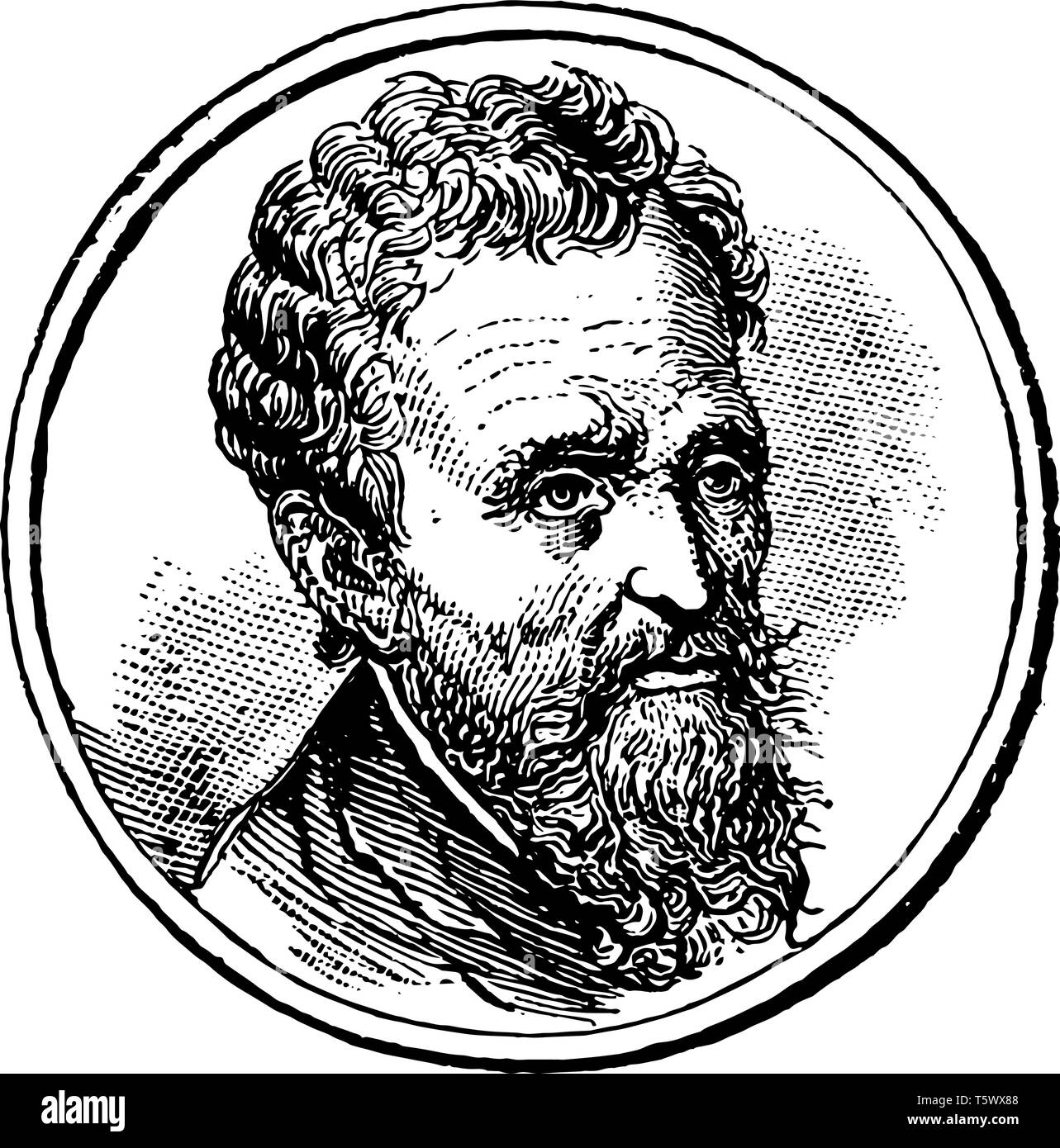 Michelangelo 1475 à 1564 il est un architecte et peintre poète de la haute Renaissance vintage dessin ou gravure illustration Illustration de Vecteur