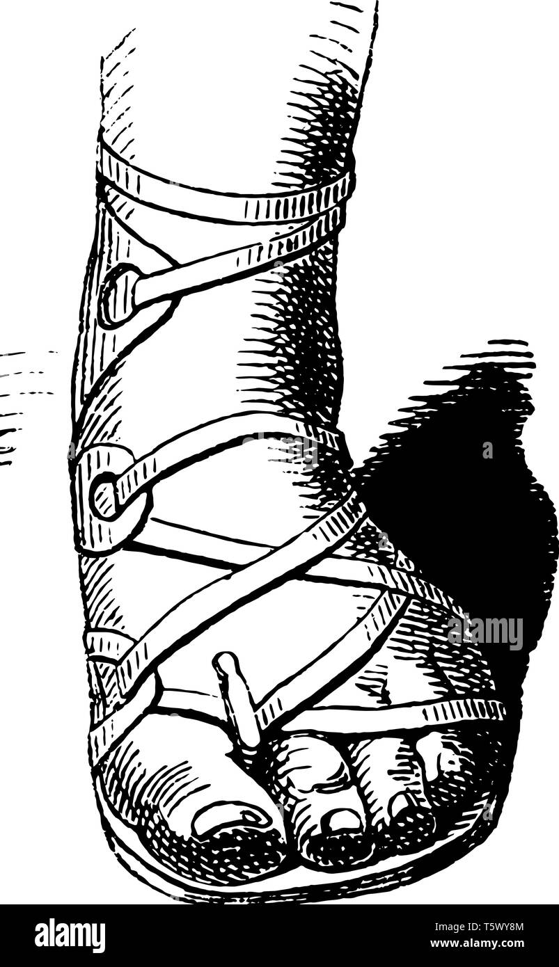 La sandale de l'homme de l'époque romaine, vintage dessin ou gravure illustration. Illustration de Vecteur