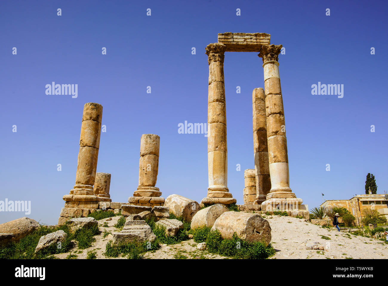 La Citadelle d'Amman ou complexe Jabal al-Qal'a et ruines du temple d'Hercule, Amman, Jordanie. Banque D'Images