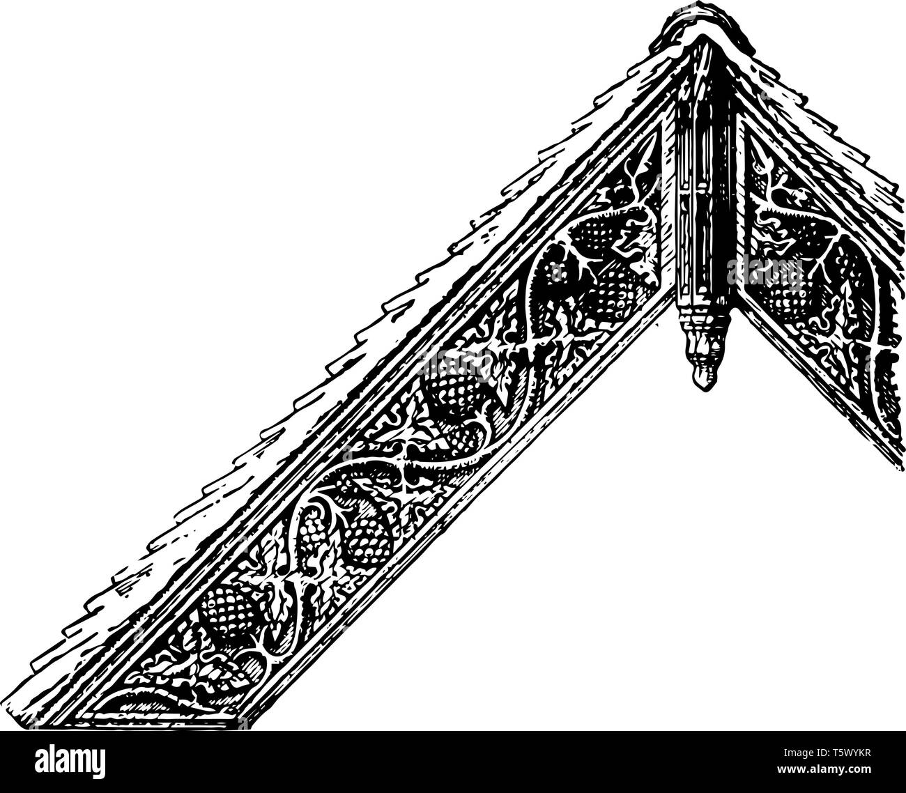 Barge est clouée contre la face extérieure d'un mur et projeter un toit et pignons de bois horizontal ou pannes vintage dessin ou engra Illustration de Vecteur