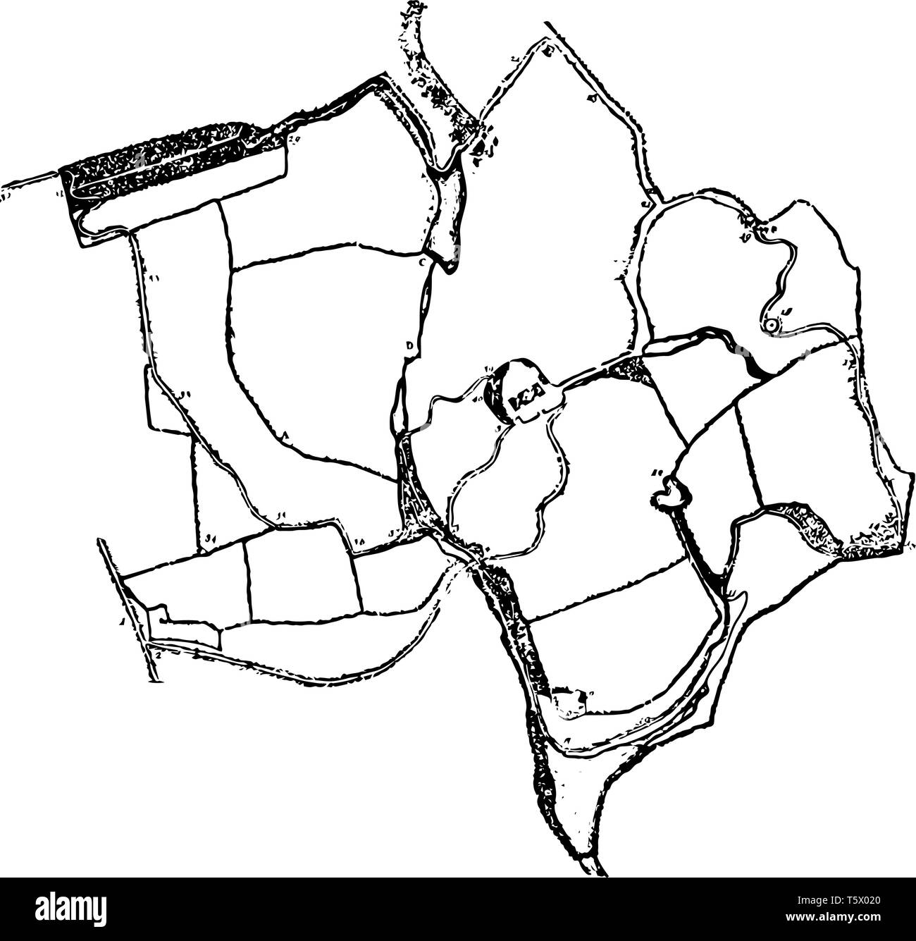 Shenstone's Garden est un plan de l'Leasowes qui a mis au point dans le centre animé et large gamme de haut de gamme, vintage dessin ou gravure de mauvais Illustration de Vecteur
