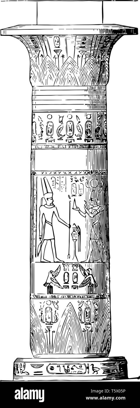 Colonne à partir de la sculpture antique Thèbes égyptienne Égypte colonne sculptures vintage Image dessin ou gravure illustration. Illustration de Vecteur