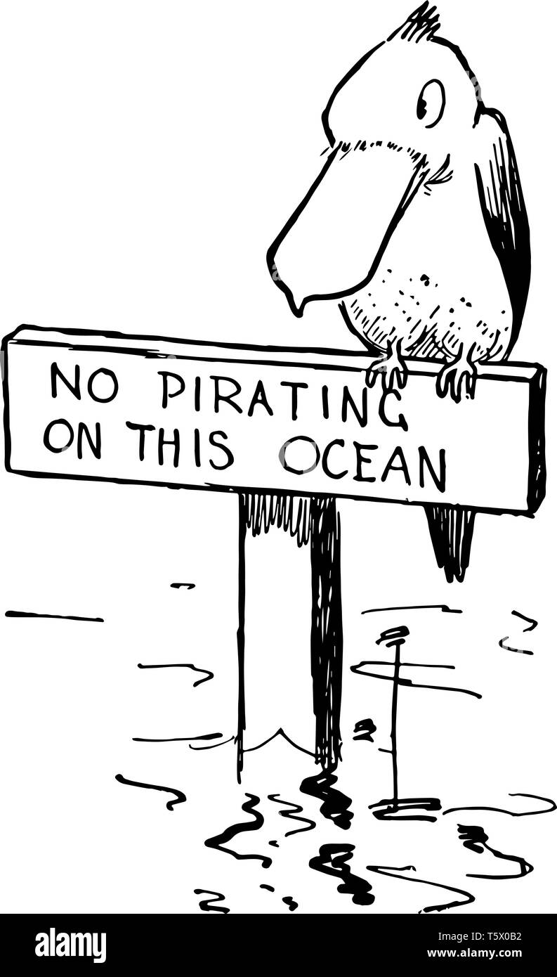 Un conseil dans l'eau avec pas de piratage sur cet océan d'oiseaux y est écrit sur le dessus de bureau vintage dessin ou gravure illustration Illustration de Vecteur