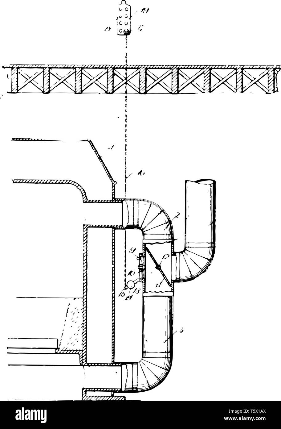 Cette illustration représente la fonction de volet d'four vintage dessin ou gravure illustration. Illustration de Vecteur